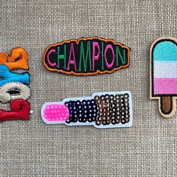 Iron On Patches LOVE CHAMPION LIP STICK ICE BAR Embroidery Lot of 4 Patches - Picture 8 of 10